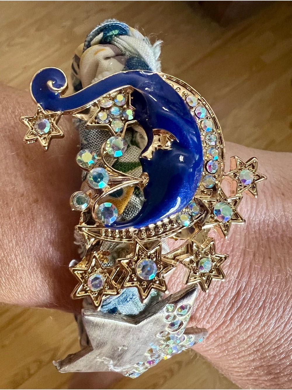 Blue Crescent Moon and Star Crystal Bracelet - Women's Jewelry